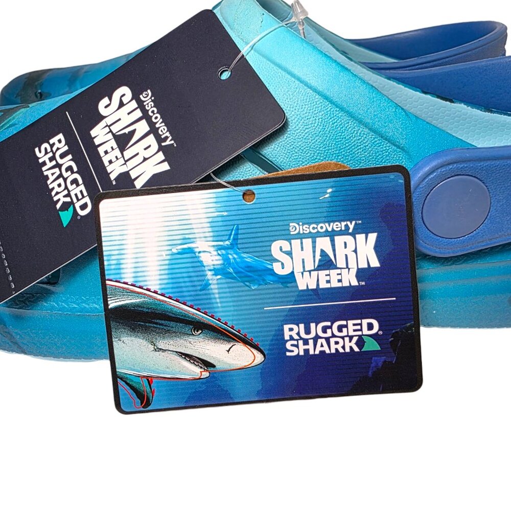 Rugged Shark Clog Sandals Discovery Shark Week Swivel Strap Mens Sizes 8-13 Blue - Picture 2 of 9